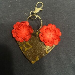 Floral Heart Keychain with Red Accents